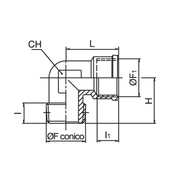 34/C MF - Raccordo a L filettato MASCHIO e FEMMINA - Raccorderia - Ani (Conf. 10pz) 34/C MF - Raccordo a L filettato MASCHIO e FEMMINA - Raccorderia - Ani (Conf. 10pz)